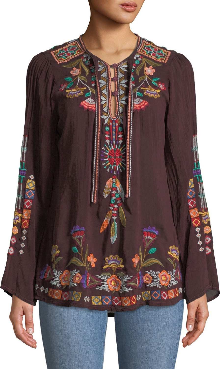 Johnny Was Free Spirit Embroidered Georgette Blouse