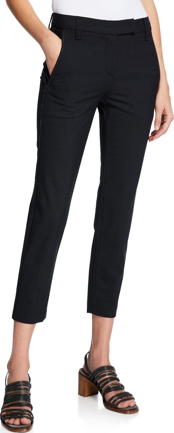 Brunello Cucinelli Lightweight Wool Pants with Monili Trim