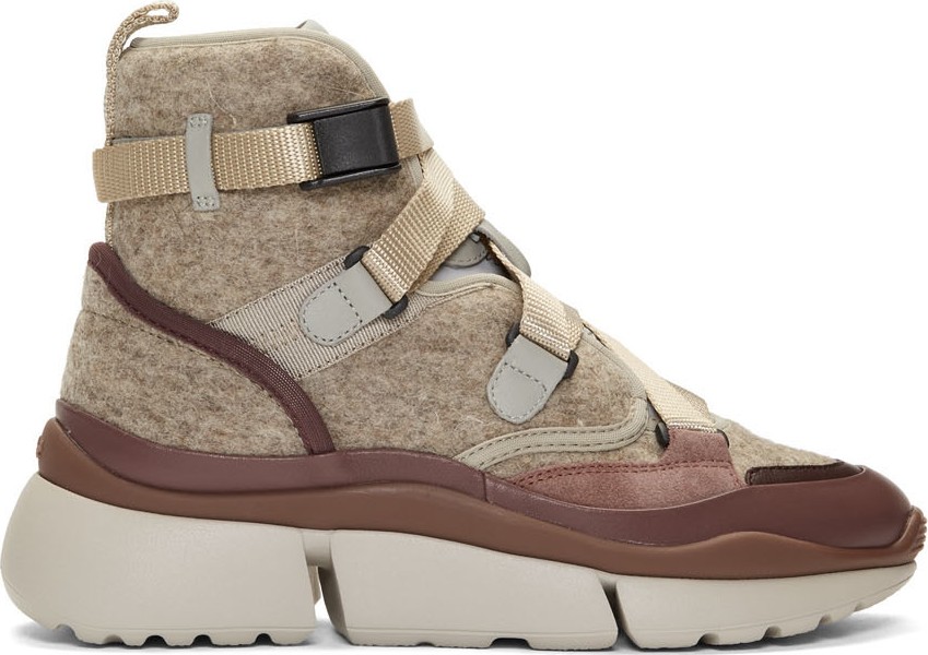 Chloe Brown & Grey Wool Sonnie High-Top Sneakers