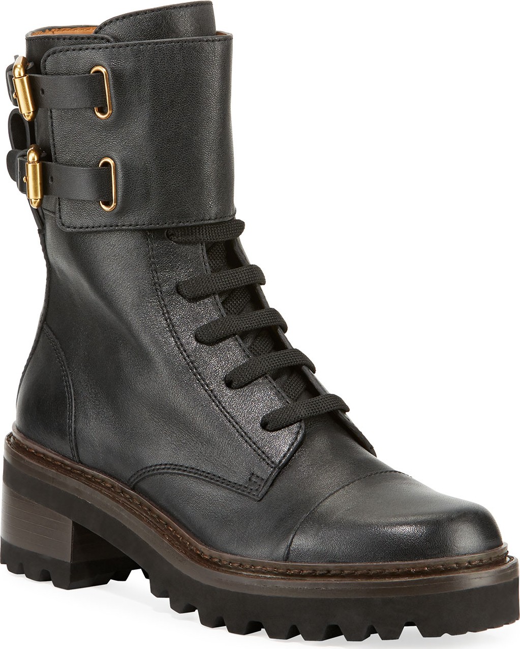 See By Chloé Leather Buckle Combat Boots