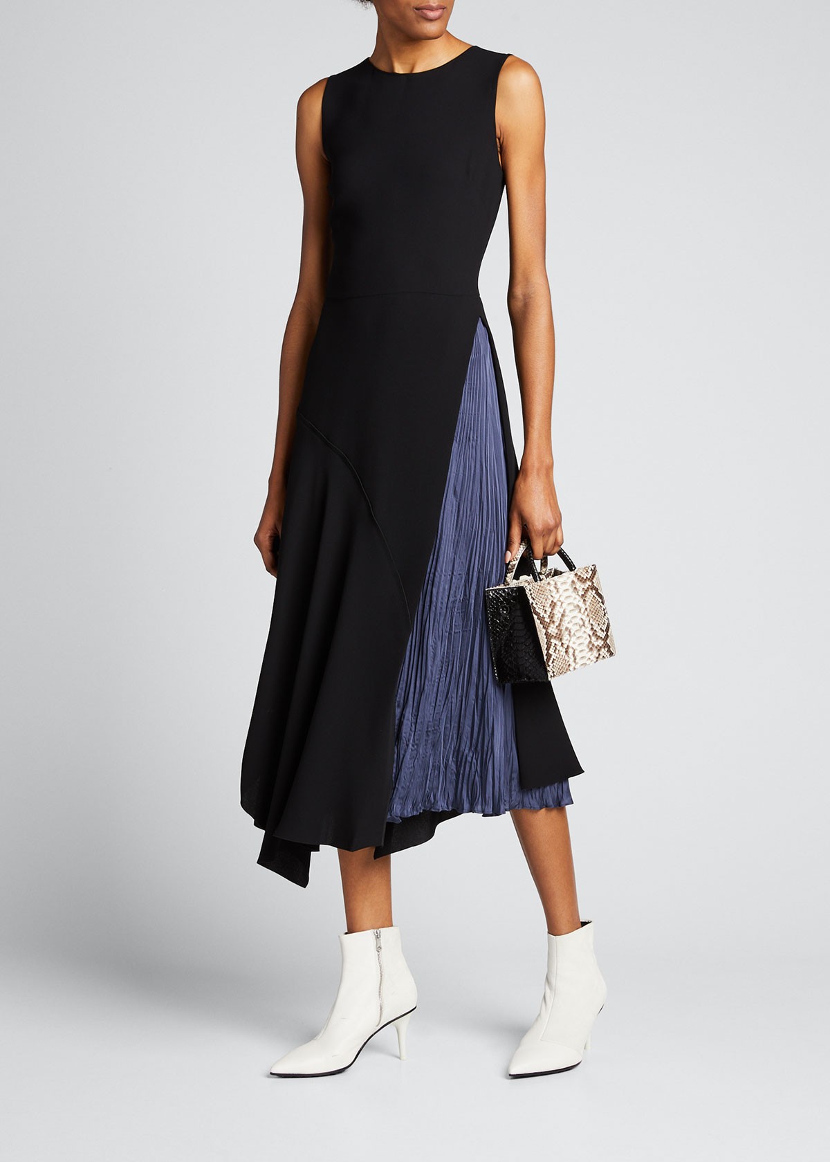 Vince Mixed Panel Sleeveless Midi Dress