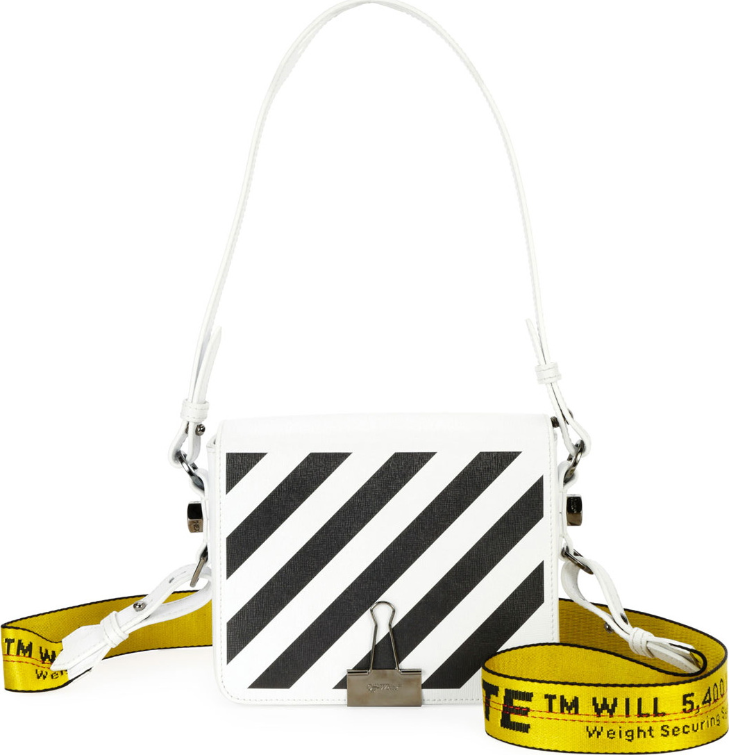 Off White Diagonal Stripe Leather Flap Shoulder Bag