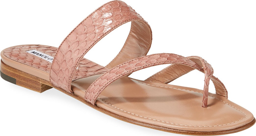 Manolo Blahnik Susa Strappy Snakeskin Slide Sandals