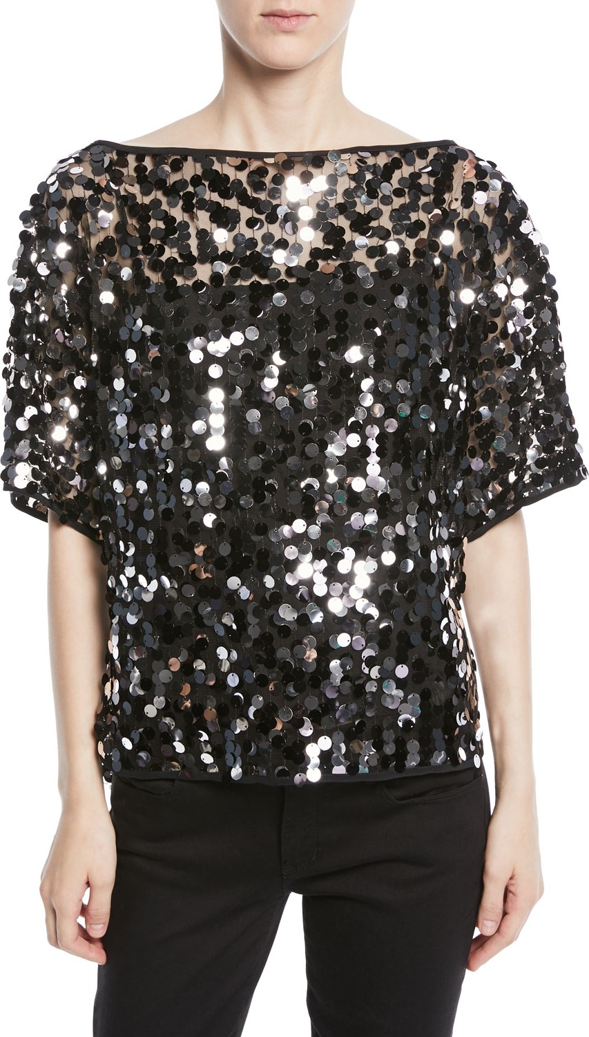 MILLY Sequin-Embellished Dolman Top