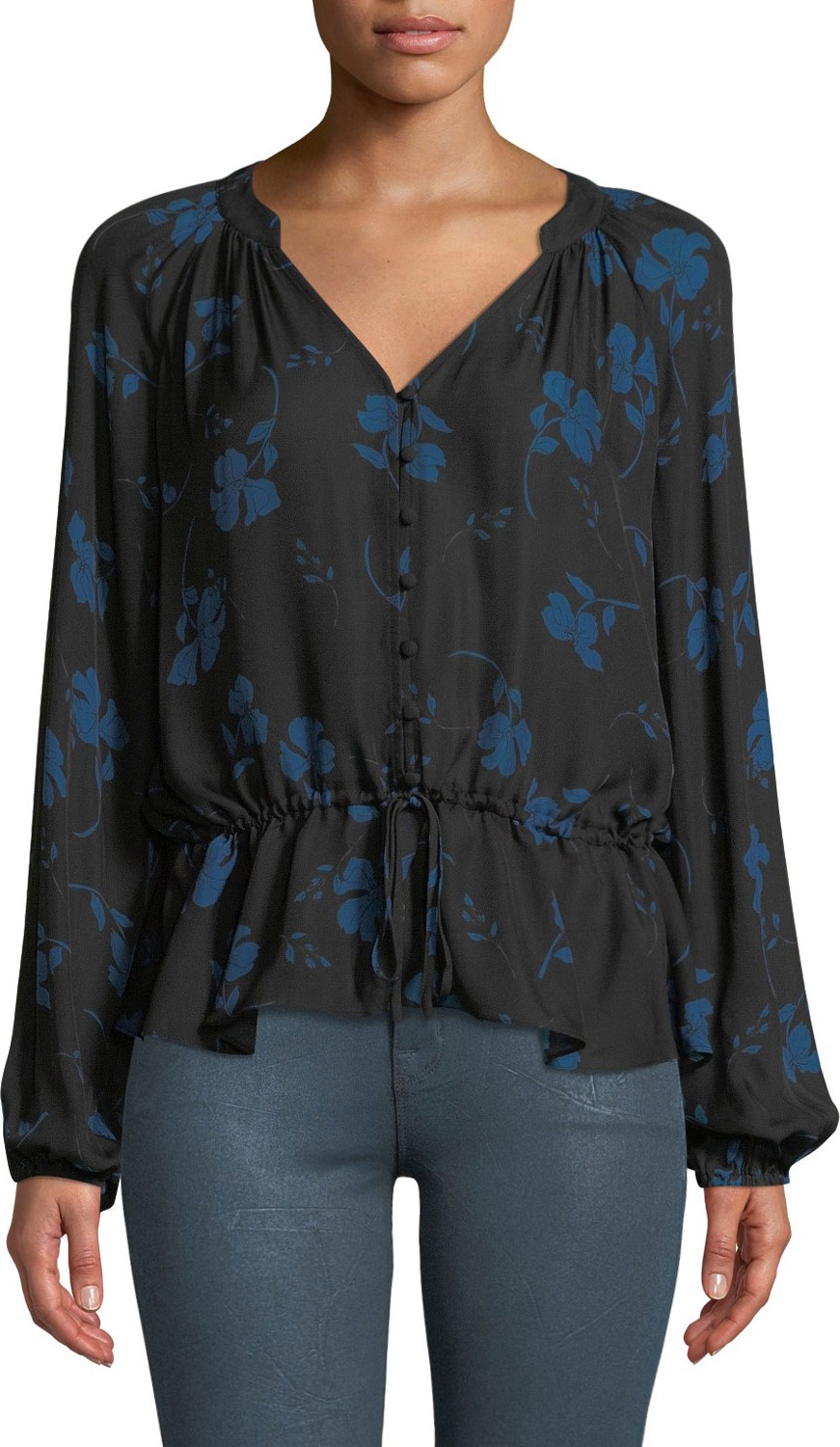 Parker Rosaline Floral Button-Front Silk Blouse