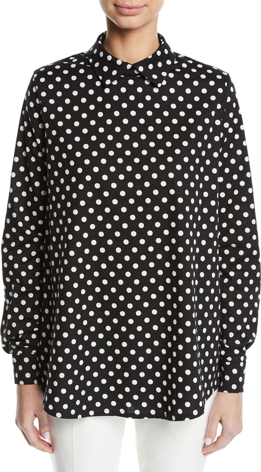 Paskal Polka-Dot Collared Long-Sleeve Cotton Shirt