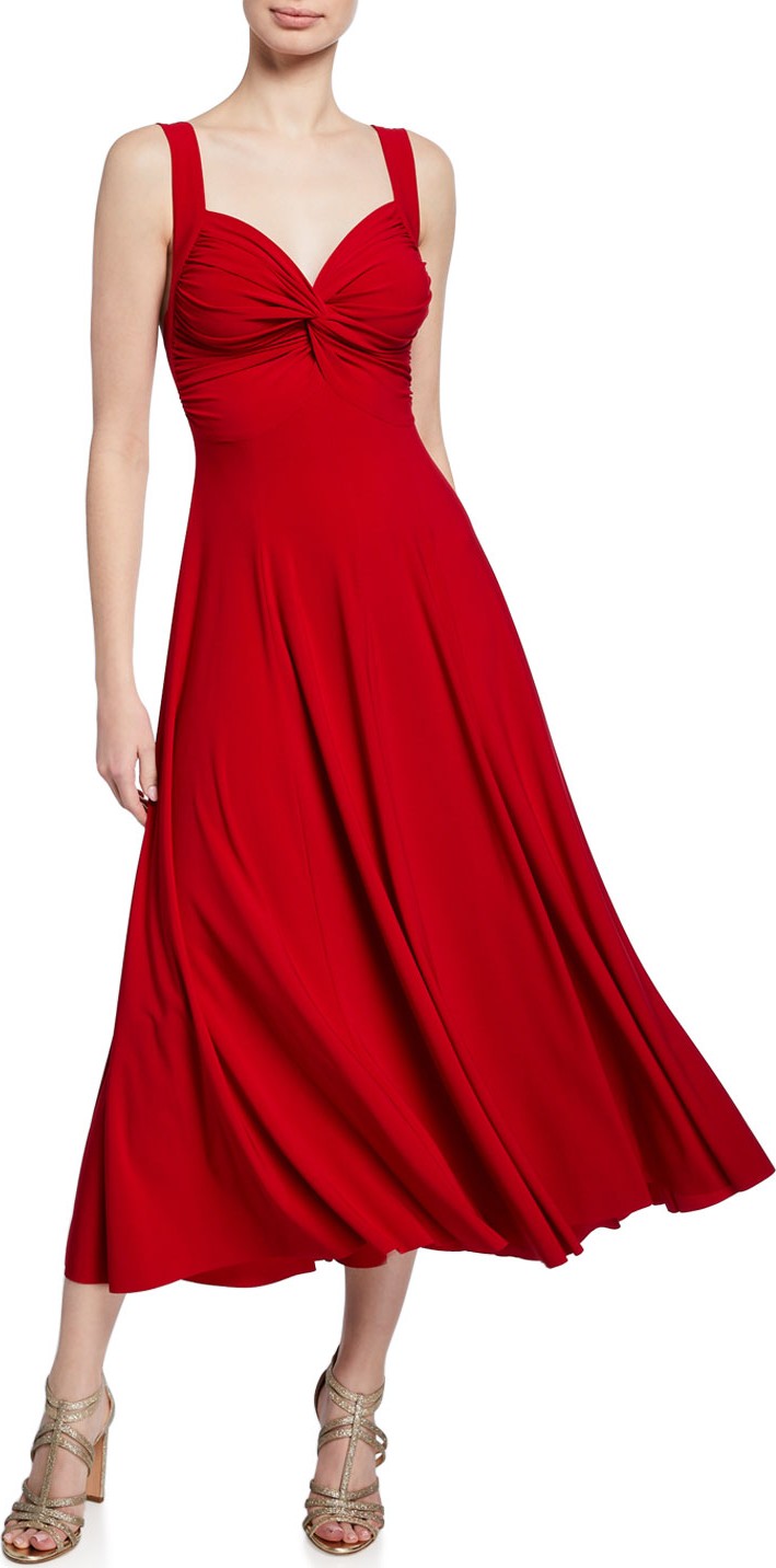 Norma Kamali Sweetheart Sleeveless Midi Dress with Twist Detail