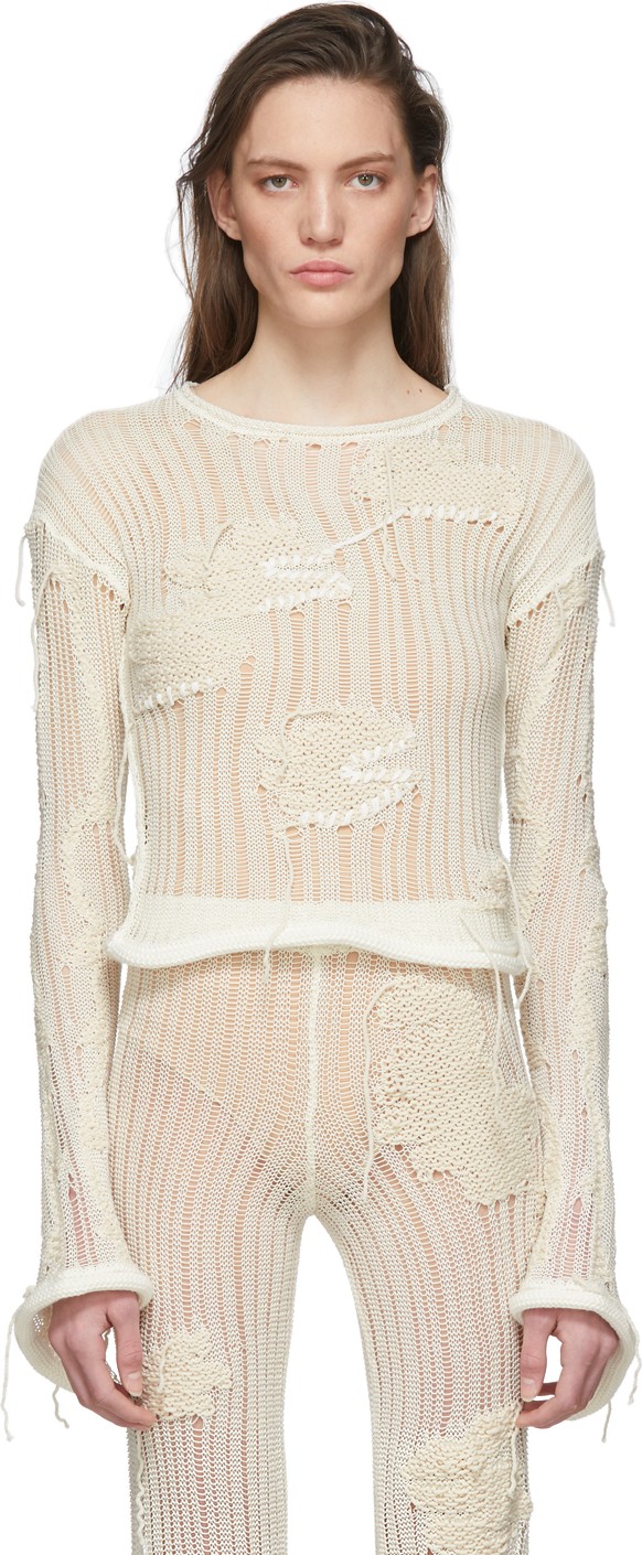 Acne Studios Off-White Flower-Knit Crewneck