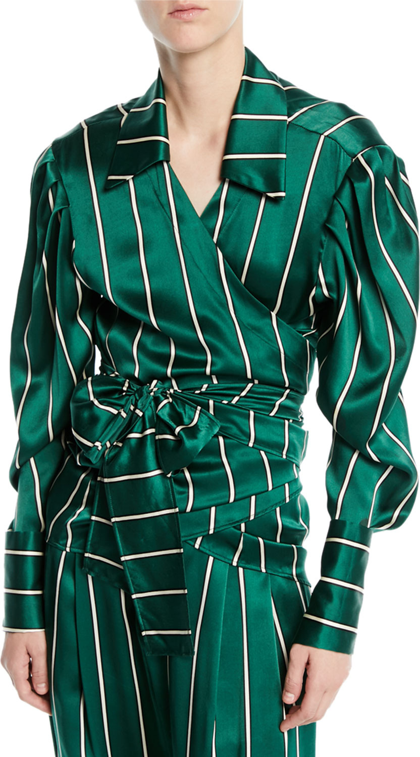 Maggie Marilyn Wrap It Up Striped Silk Long-Sleeve Shirt