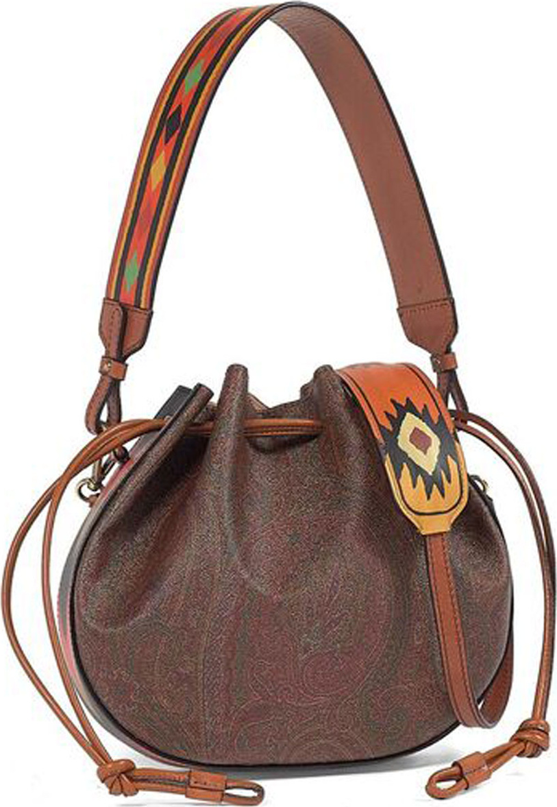 Etro Paisley Drawstring Leather Bucket Bag