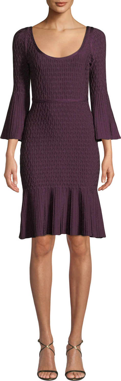 Herve Leger Scoop-Neck Flutter-Sleeve Body-Con Metallic-Jacquard Cocktail Dress