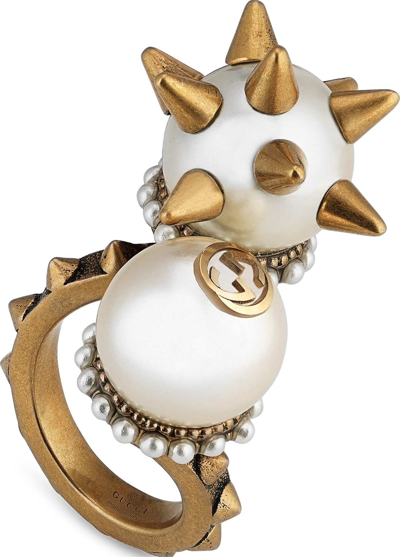 Gucci Metal Studs & Imitation Pearl Ring