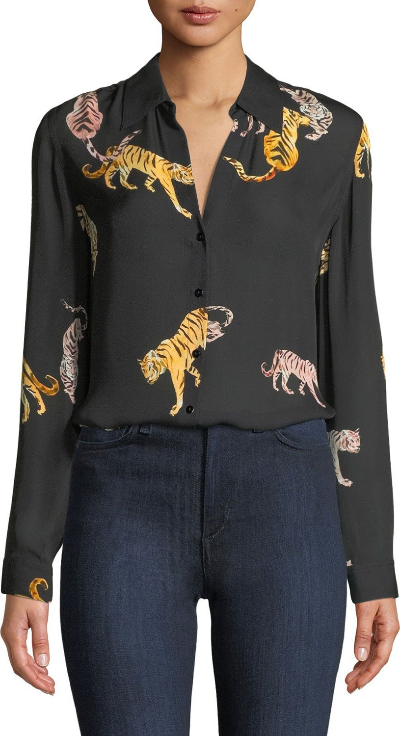 L'AGENCE Nina Tiger-Print Silk Blouse