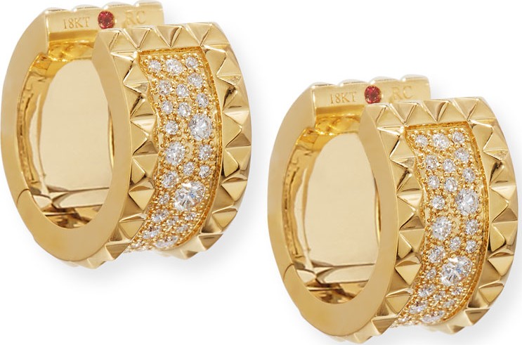 Roberto Coin ROBERTO COIN ROCK & DIAMONDS 18K Gold Huggie Earrings with Diamonds