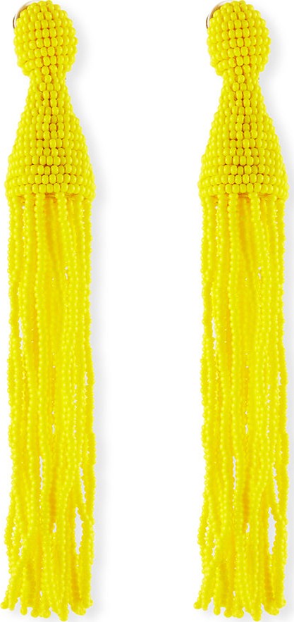 Oscar De La Renta Long Seed-Bead Tassel Clip-On Earrings