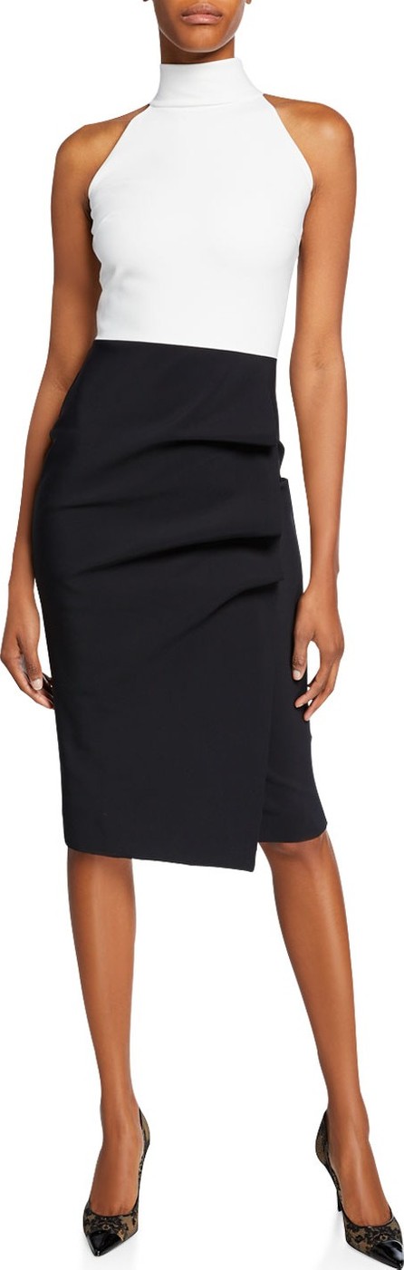 La Petite Robe di Chiara Boni Sabinka Colorblock Halter Dress w/ Ruched Skirt La Petite Robe di Chiara Boni Sabinka Colorblock Halter Dress w/ Ruched Skirt