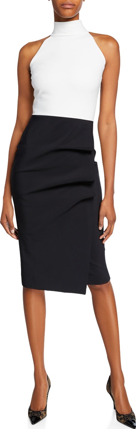 La Petite Robe di Chiara Boni Sabinka Colorblock Halter Dress w/ Ruched Skirt