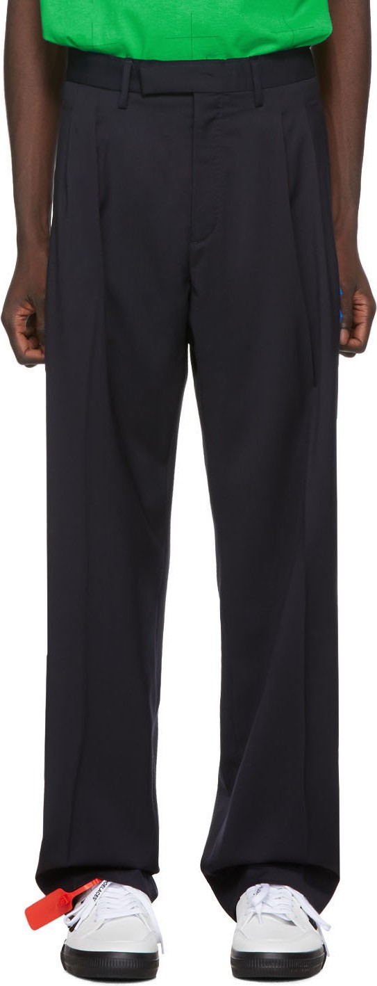 Off White Navy Wool Classic Trousers