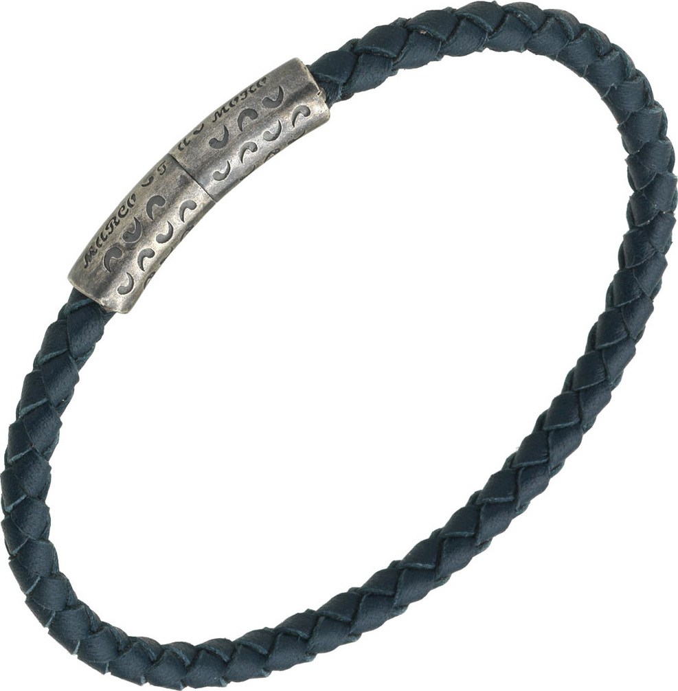 Marco Dal Maso Men's Thin Woven Leather Bracelet, Blue