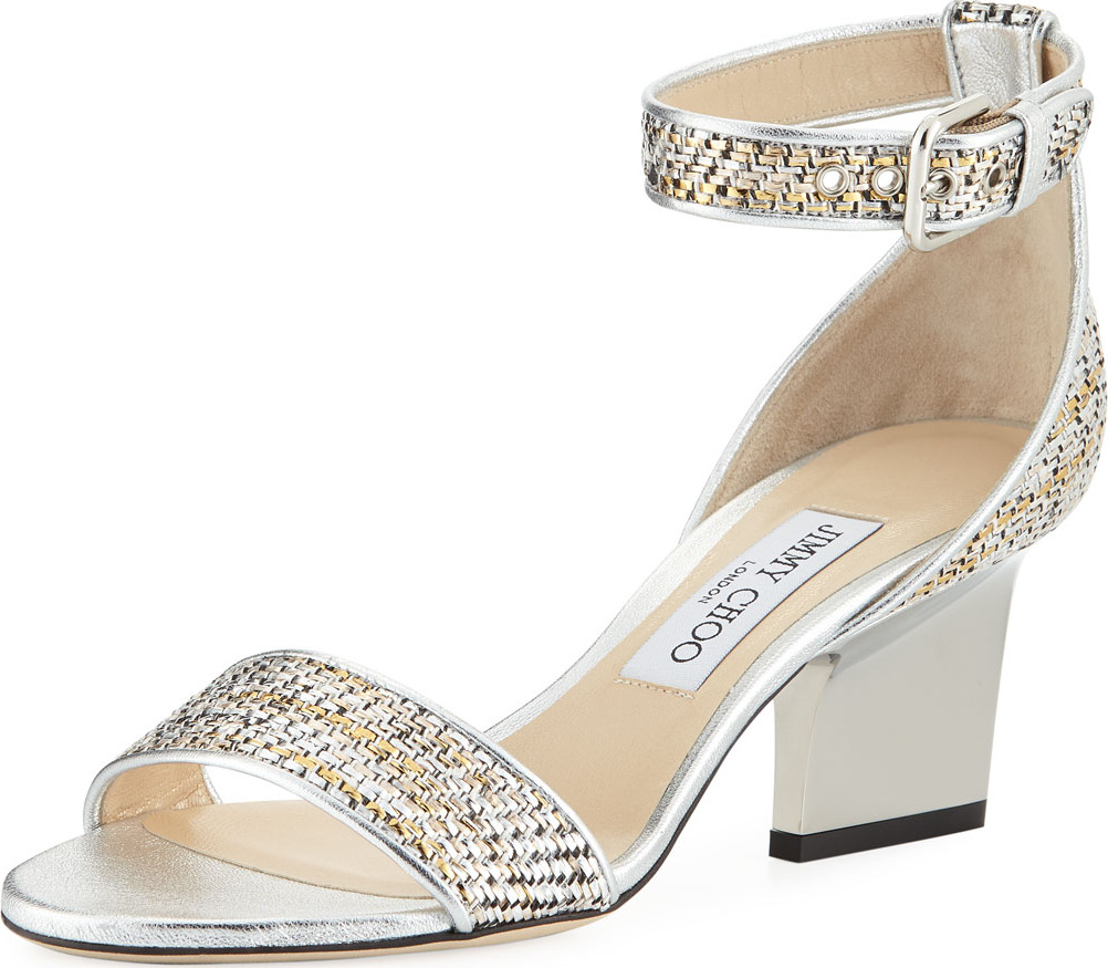 Jimmy Choo Edina 65mm Woven Metallic Sandal