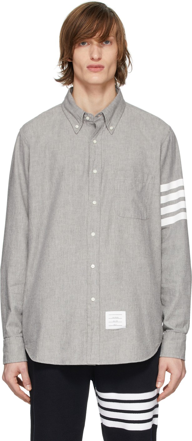 Thom Browne Grey 4-Bar Solid Stripe Shirt