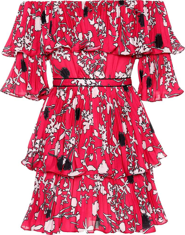 Self Portrait Floral pleated crêpe minidress