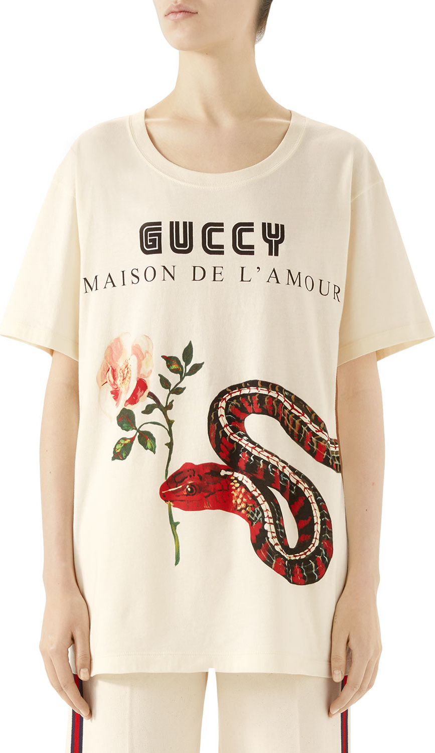 Gucci Short-Sleeve Guccy-Logo Maison De L'Amour T-Shirt