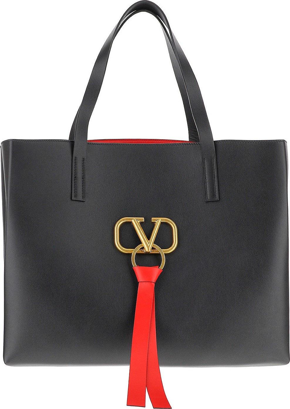 Valentino V-Ring Black Leather Tote Bag