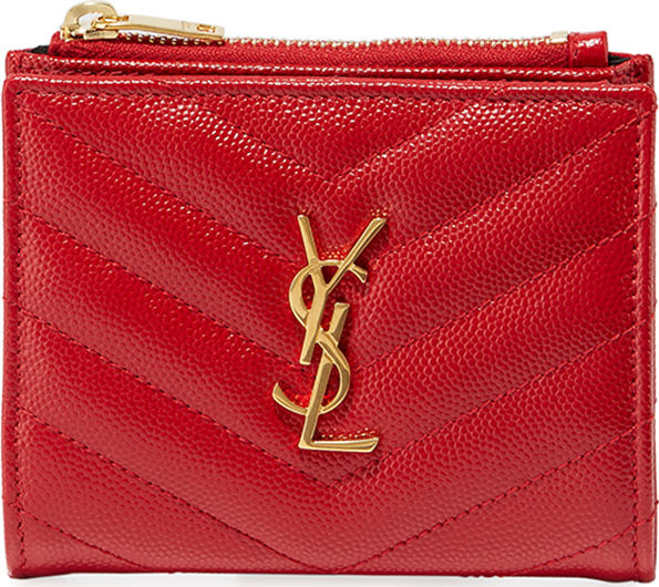 Saint Laurent Monogram Quilted Grain Leather Zip Card Case