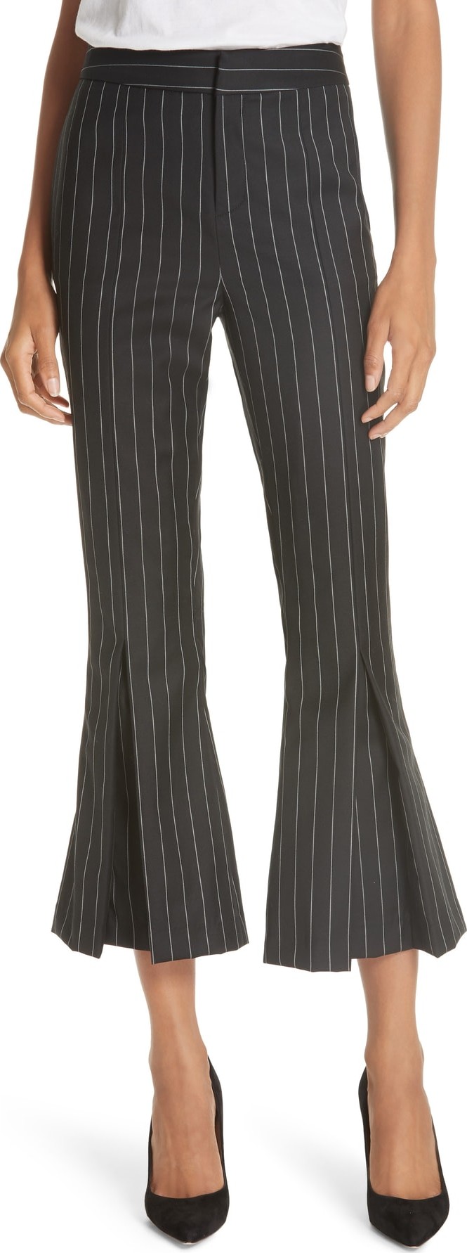 FRAME DENIM Pleated Flare Hem Wool Blend Pants