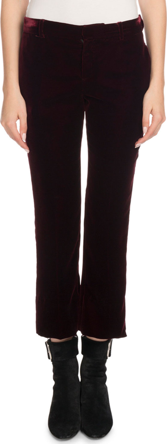 Saint Laurent Straight-Leg Cropped Velvet Trousers