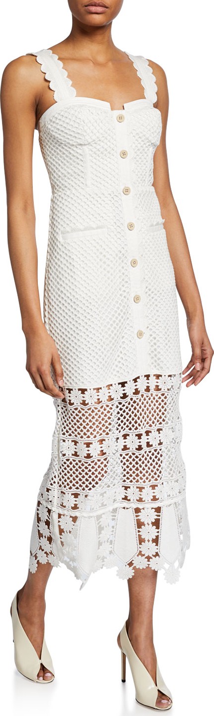 Self Portrait Fishnet Crochet Lace Midi Dress