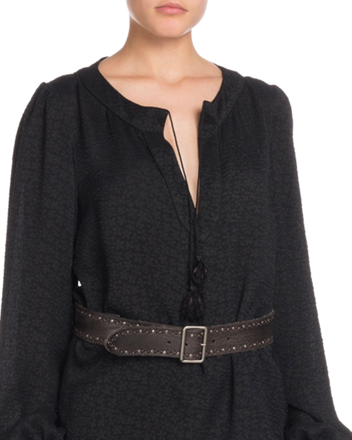 Saint Laurent Studded Punched-Trim Leather Belt