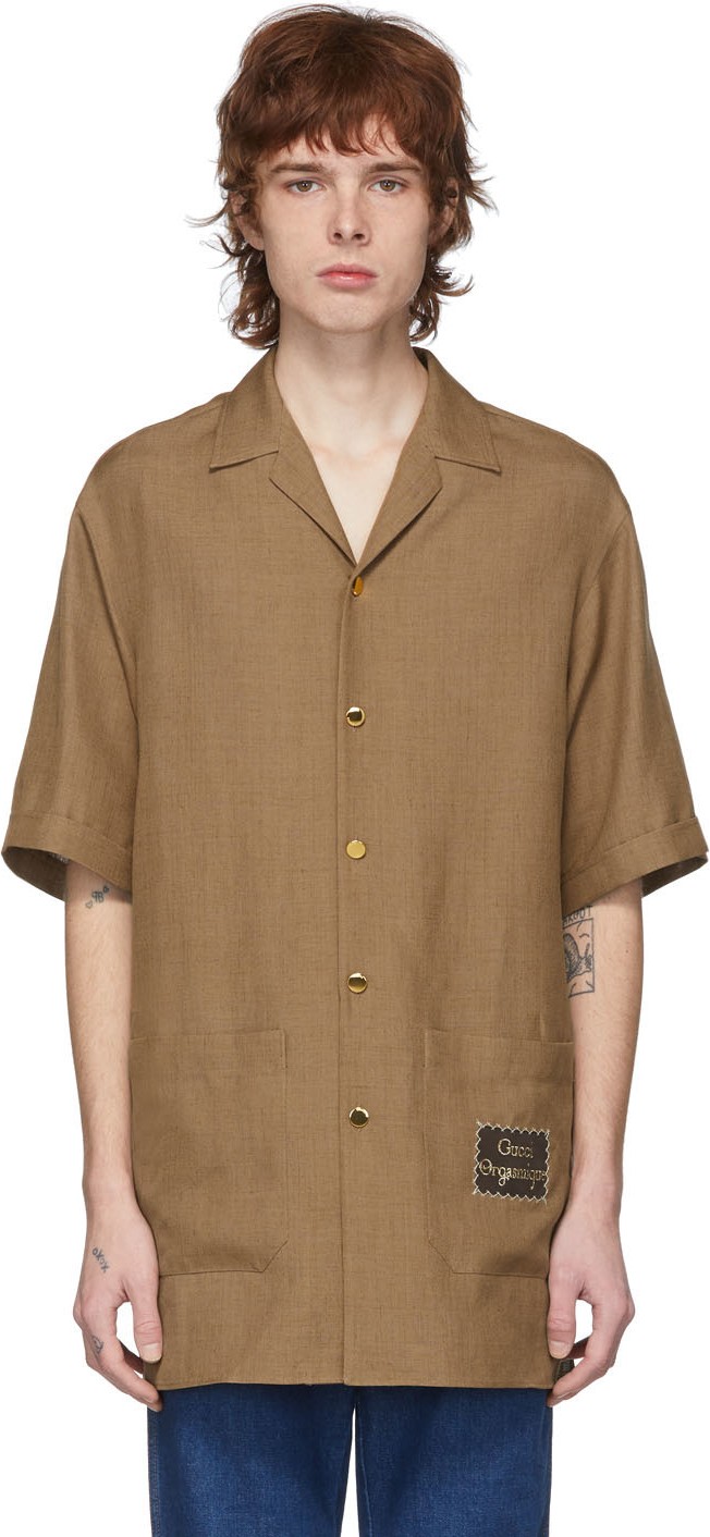 Gucci Brown Linen 'Gucci Orgasmique' Short Sleeve Shirt