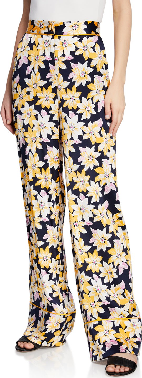 Cinq A Sept Margot Floral Silk Wide-Leg Cuffed Pants