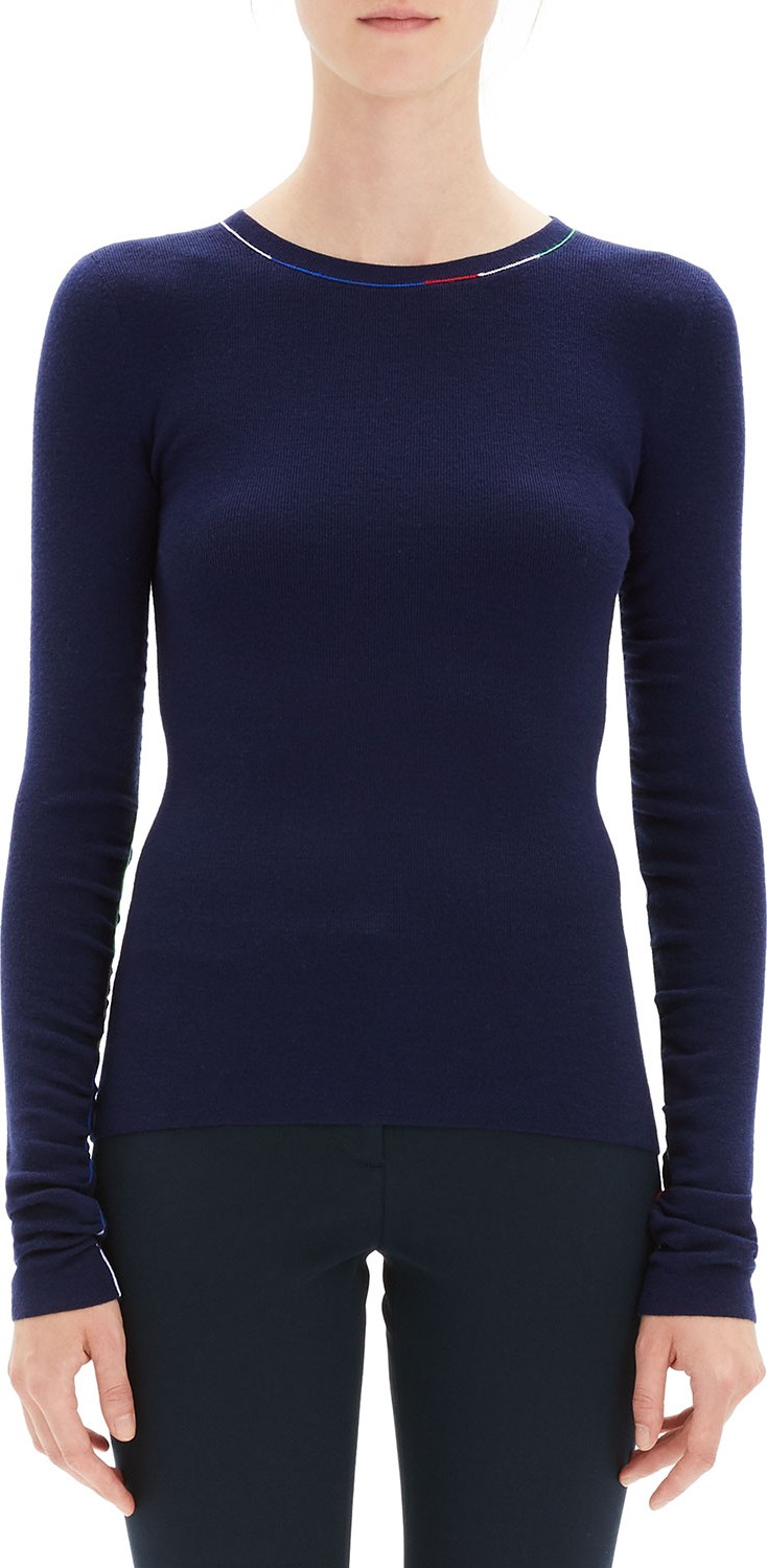 Theory Embroidered Long-Sleeve Wool Sweater