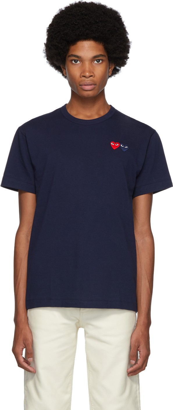 Comme Des Garcons PLAY Navy Double Heart T-Shirt