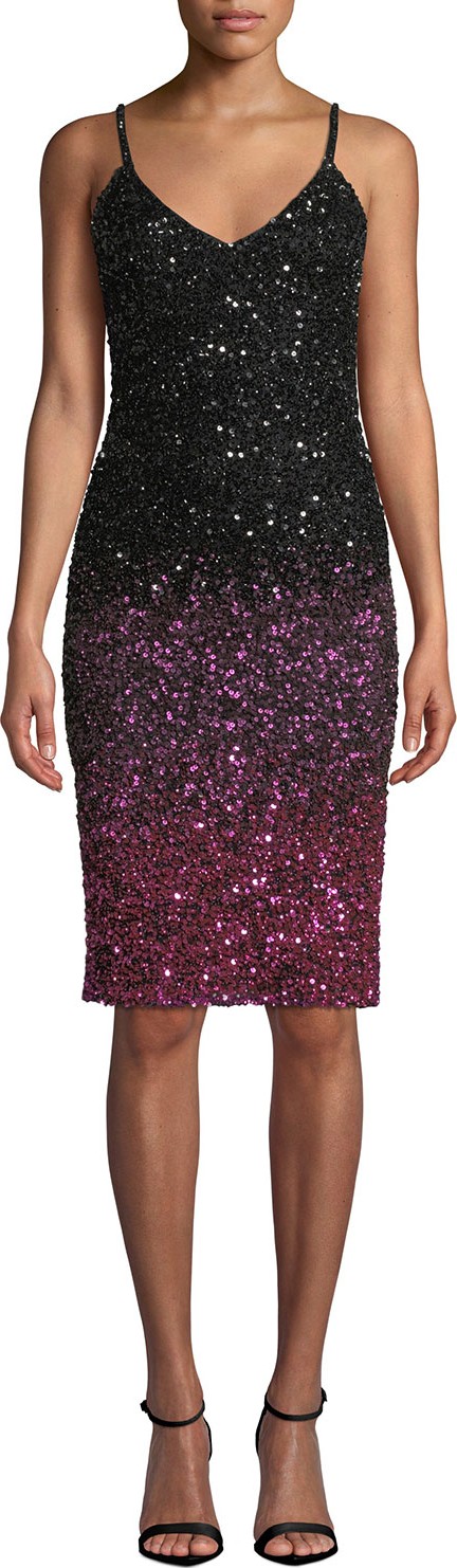 Parker Faith Ombre Beaded Midi Cocktail Dress