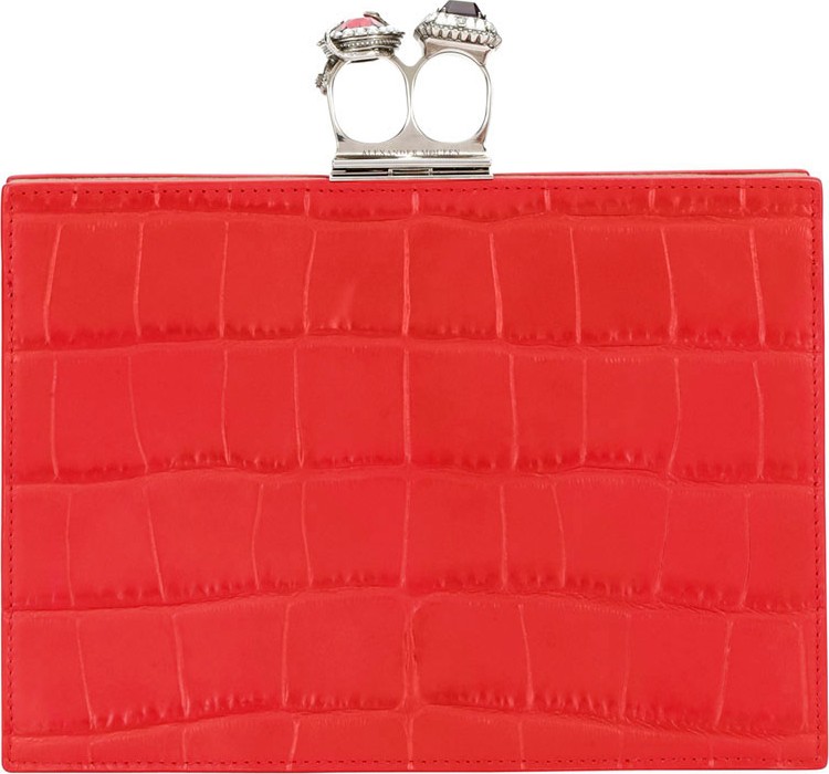 Alexander McQueen Jeweled Double Ring Crocodile-Embossed Clutch Bag - Silvertone Hardware