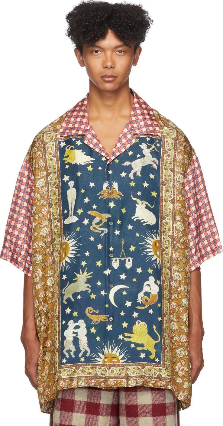 Gucci Multicolor Zodiac Rug Panel Short Sleeve Shirt