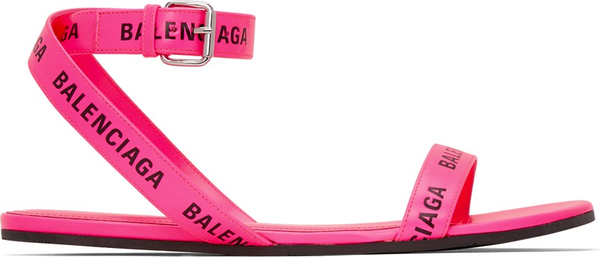 Balenciaga Pink Logo Strap Flat Sandals