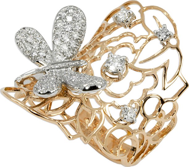 Staurino Fratelli 18k Moresca Dragonfly Ring w/ Diamonds, Size 7.5