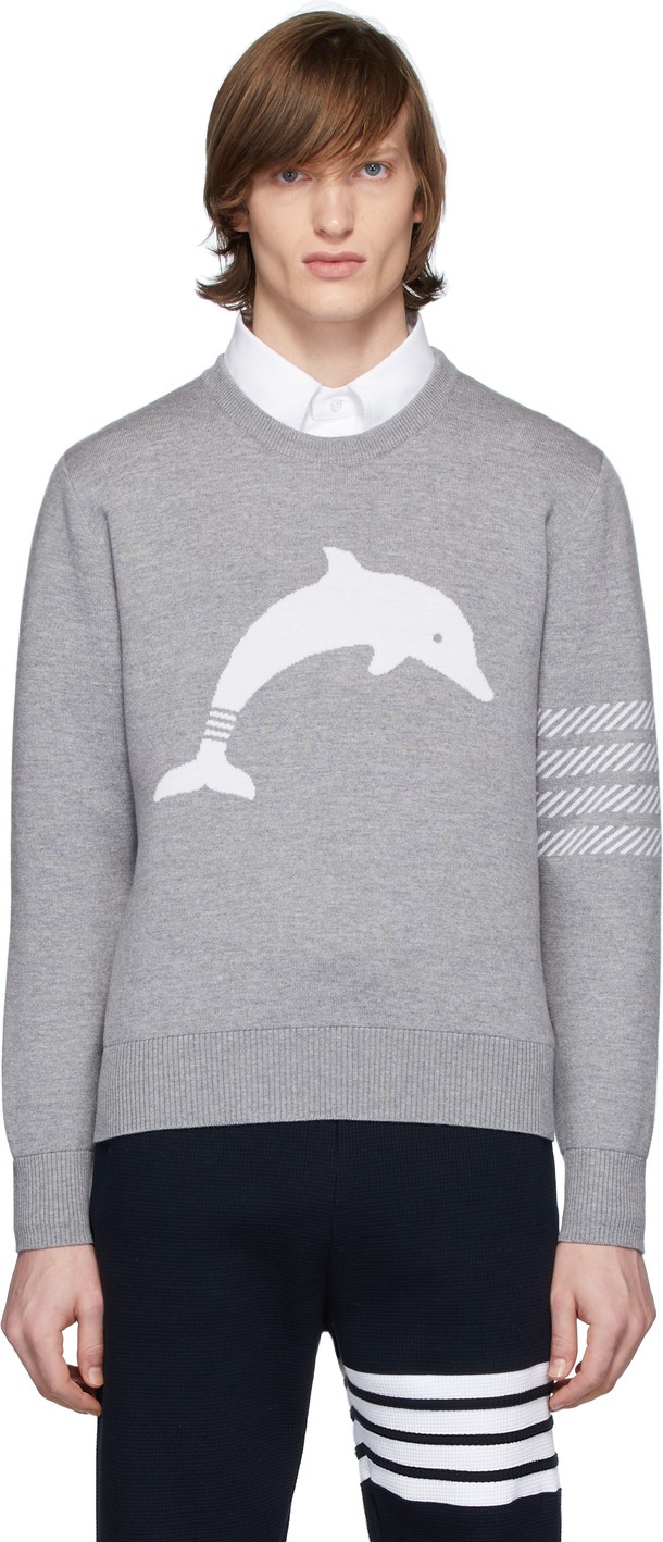 Thom Browne Grey Dolphin Icon 4-Bar Crewneck Sweater