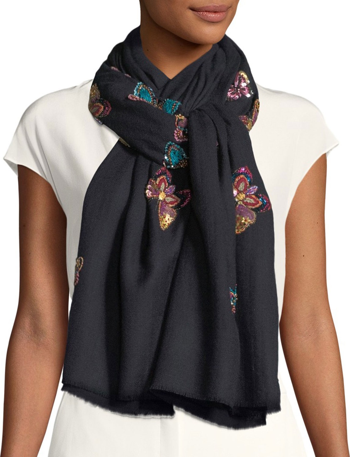 K Janavi Flocks of Butterfly Embellished Scarf