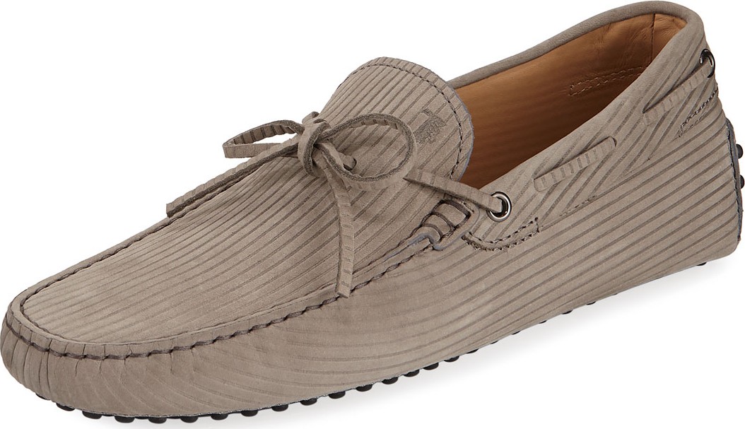 Tod's Men's Textured Nubuck Gommini Drivers, Gray