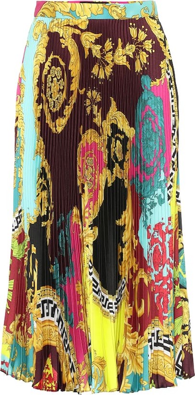 Versace Montage-print pleated midi skirt