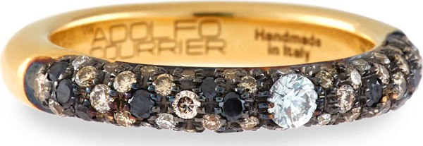 Adolfo Courrier 18K Yellow Gold Ring with Black & White Diamonds, Size 6.75