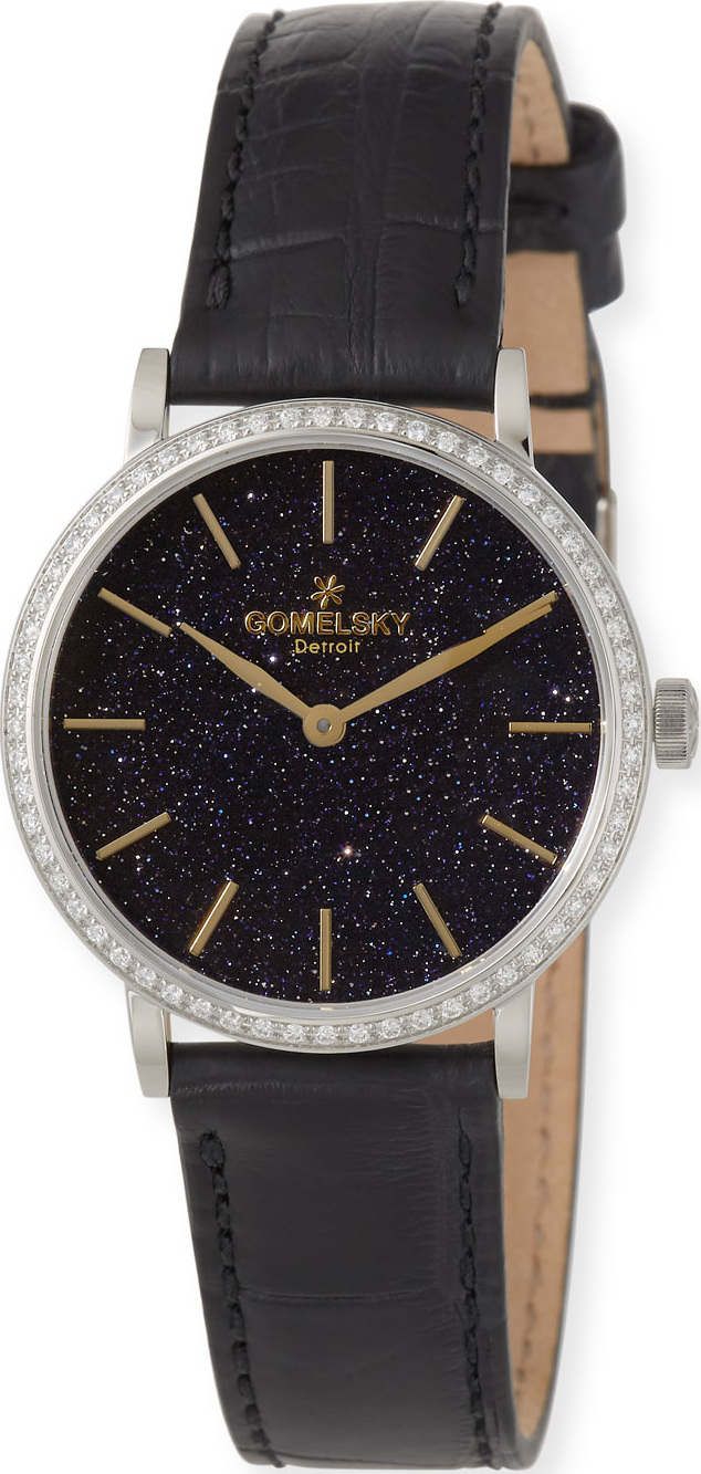 Gomelsky The Agnes 32mm Sandstone Watch with Diamonds & Black Alligator Strap