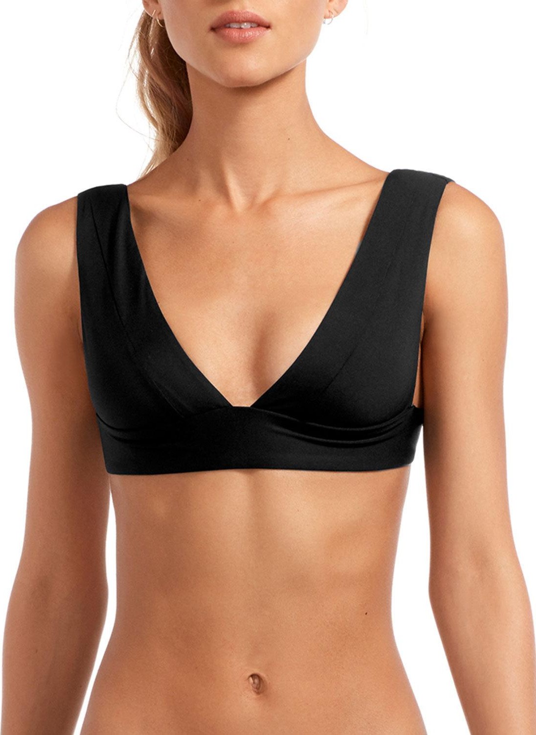 Vitamin A Magnolia V-Neck Bikini Top, Black Ecolux