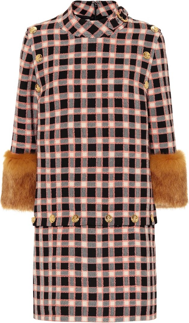 Gucci Faux-fur-trimmed wool minidress